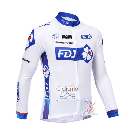 Fdj Ropa Ciclismo Culotte Largo 2013 Mangas Largas Blanco y Azur